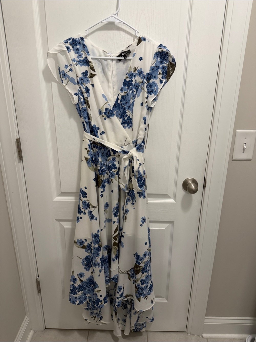 French Countryside White Floral Print High-Low Dress